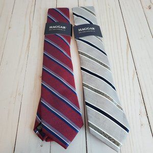 HAGGER Neckties Mens Striped Gray Red Blue Business Professional Lot of 2 NWTs